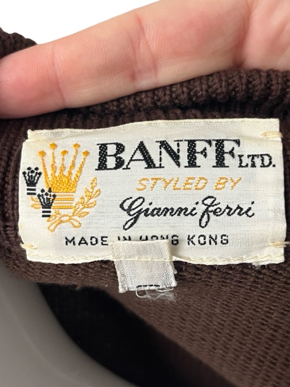 Vintage Banff Brown Cardigan Sweater Open Front Wool Blend Womens Size 10 - Picture 6 of 9